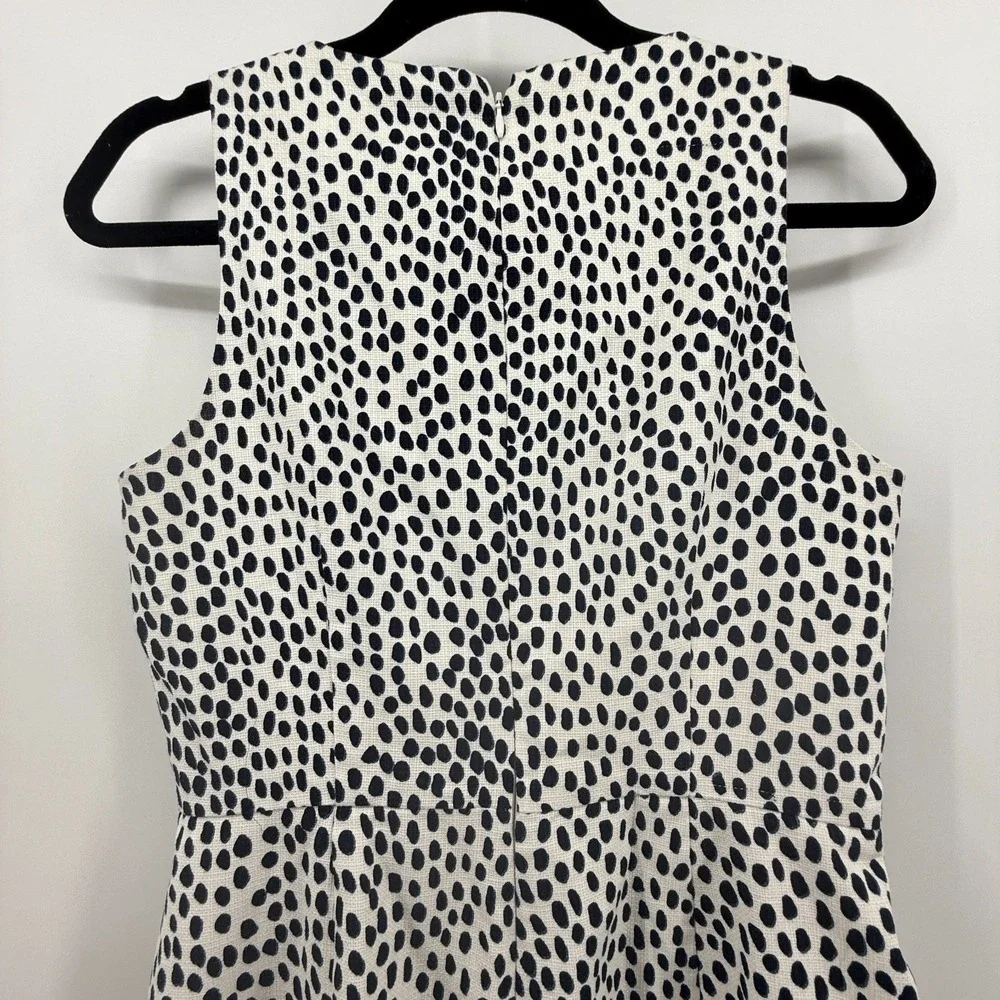 J Crew Textured Size 4 Weave Ink Ivory‎ Spot Dress Preppy Neutral Career Capsule